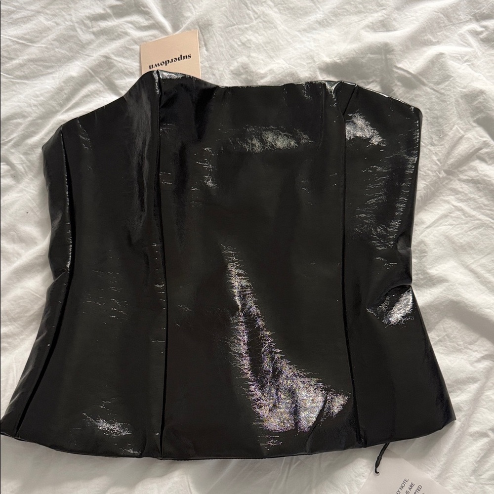 NWT super down size small Black Strapless Corset Top